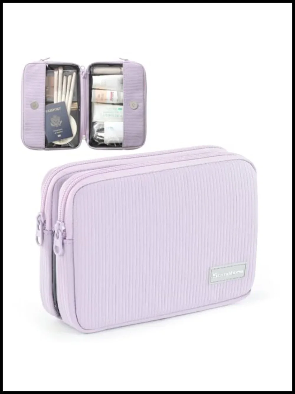 Double Detachable Makeup Bag, 180° Lay-Flat Corduroy Cosmetic Organizer,